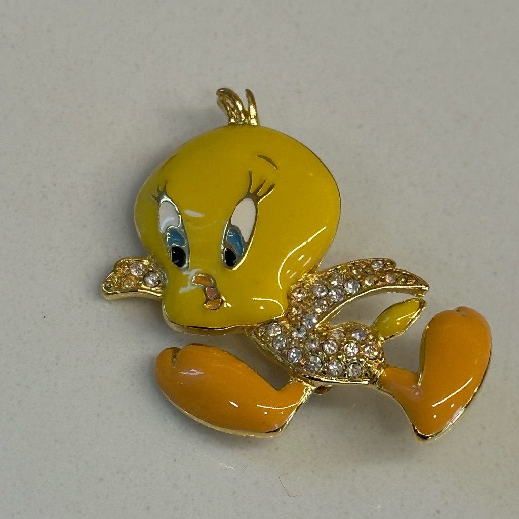 Warner Bros Tweetie Bird Pin Brooch With Rhinestones 25$